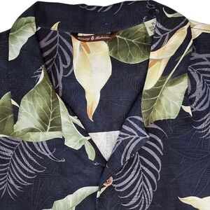 Tommy Bahama Men's Silk Hawaiian Floral Black Green Short Sleeve Button Shirt XL